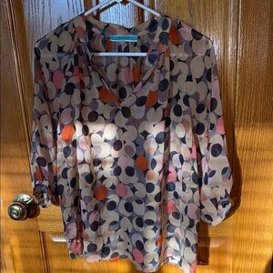 Pleione White and Cream Graphic 3/4 Sleeve Blouse